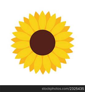 Sunflower icon. Sunflower in flat style isolated on white background. Sun flower silhouette. Circle yellow logo. Graphic illustration. Vector.