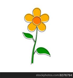 Sunflower icon with two leaves and stem, animated cartoon vector illustration design
