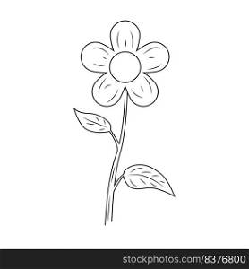 sunflower icon with two leaves and stem, line model for coloring pictures, vector illustration design