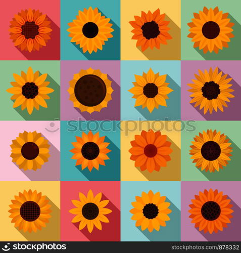 Sunflower icons set. Flat set of sunflower vector icons for web design. Sunflower icons set, flat style