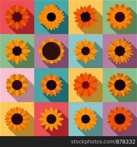 Sunflower icons set. Flat set of sunflower vector icons for web design. Sunflower icons set, flat style