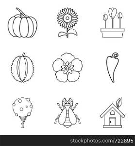 Sunflower icons set. Outline set of 9 sunflower vector icons for web isolated on white background. Sunflower icons set, outline style