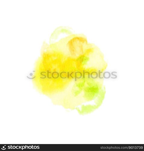 Sunflower, light yellow, and lime color background spot, blob, resembling a shape of lemon. Wet watercolor on paper. Abstract hand drawn brush blotch. Unique artistic background isolated on white. Yellow and lime color watercolor spots, blobs