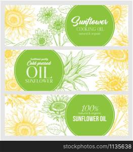 Sunflower Oil Print Template. Yellow and Orange Banners for Thanksgiving Holiday or Packaging Brand Identity. Vector Illustration. Sunflower Oil Print Template. Yellow and Orange Banners