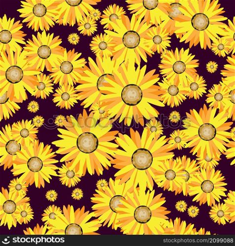 Sunflower on brown background. Seamless pattern. Vector illustration.