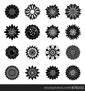 Sunflower plant icons set. Simple set of sunflower plant vector icons for web design on white background. Sunflower plant icons set, simple style