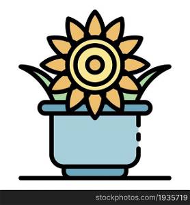 Sunflower plant pot icon. Outline sunflower plant pot vector icon color flat isolated. Sunflower plant pot icon color outline vector
