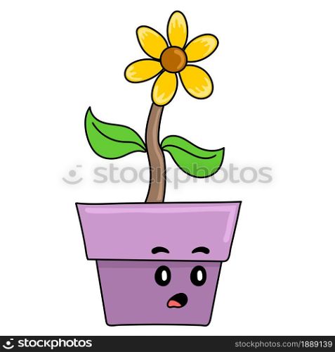 sunflower plants thrive in pots. cartoon illustration sticker emoticon
