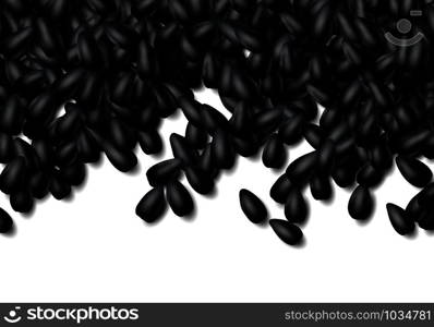 Sunflower seeds background with heap of scattered black grains