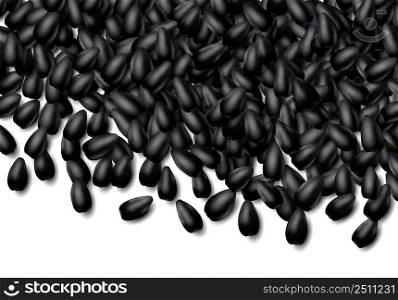 Sunflower seeds background with heap of scattered black grains