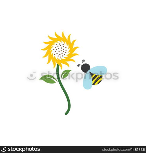 Sunflower with bee logo icon vector illustration