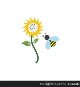 Sunflower with bee logo icon vector illustration