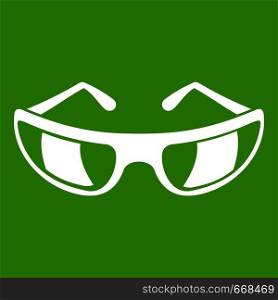 Sunglasses icon white isolated on green background. Vector illustration. Sunglasses icon green