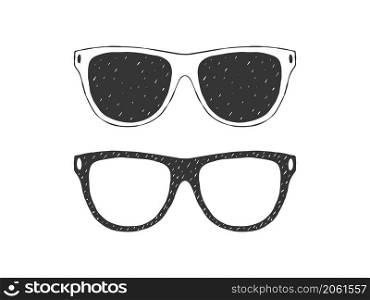 Sunglasses. Retro textured Sunglasses. Hand drawn sunglasses. Sketch style. Vector illustration