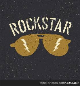 Sunglasses with thunderbolt. Rockstar tee print design template