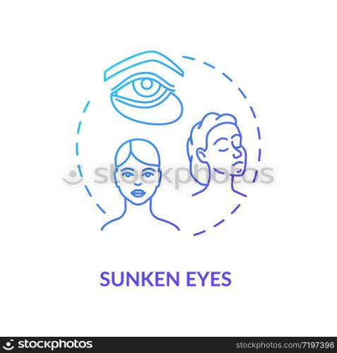 Sunken eyes blue concept icon. Lack of sleep sign. Dark circles from sleeplessness. Tired woman. Rotavirus symptom idea thin line illustration. Vector isolated outline RGB color drawing