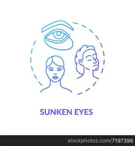 Sunken eyes blue concept icon. Lack of sleep sign. Dark circles from sleeplessness. Tired woman. Rotavirus symptom idea thin line illustration. Vector isolated outline RGB color drawing
