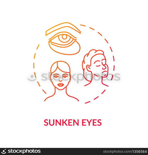 Sunken eyes red concept icon. Lack of sleep sign. Dark circles from sleeplessness. Tired woman. Rotavirus symptom idea thin line illustration. Vector isolated outline RGB color drawing