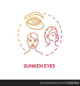 Sunken eyes red concept icon. Lack of sleep sign. Dark circles from sleeplessness. Tired woman. Rotavirus symptom idea thin line illustration. Vector isolated outline RGB color drawing