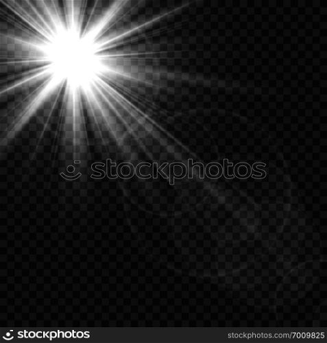 Sunlight isolated. Sun rays light lens flare glare. White transparent sunshine starburst illustration. Sunlight isolated. Sun rays light lens flare glare. White transparent sunshine starburst vector illustration