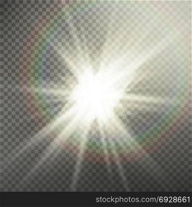 Sunlight Special Lens Flare Light Effect. Light Flare Special Effect. Isolated On Transparent Background. Vector Illustration. Light Beam Rays Vector. Light Effect Vector. Rays Burst Light.Isolated On Transparent Background. Vector