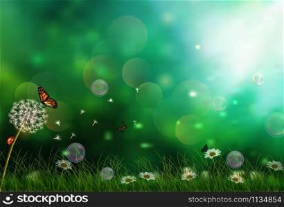 Sunny background with three butterflies. vector