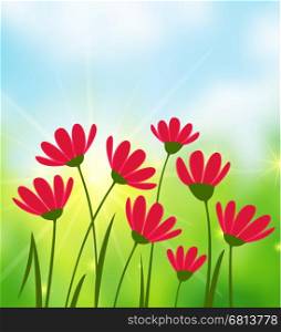 Sunny Day background . Vector illustration Sunny Day background with flowers