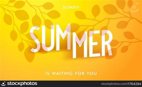 Sunny Summer is waiting for you. Bright sunny banner with shadow from branches with leaves. Vector illustration. Sunny Summer is waiting for you. Bright sunny banner with shadow from branches with leaves. Vector card