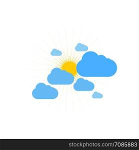 Sunny weather sign icon on white background. Yellow sun illustration.. Sunny weather sign icon on white background. Yellow sun illustration