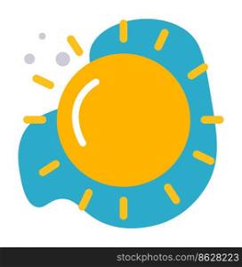 Sunny weather, sunshine and heat in summer season. Weather conditions and forecast, high temperature and ultraviolet. Summertime, meteorology sign or icon for application. Vector in flat style. Sunshine, hot heat weather temperature in summer