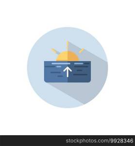 Sunrise. Flat color icon on a circle. Weather vector illustration