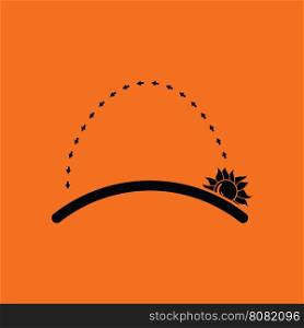 Sunrise icon. Orange background with black. Vector illustration.