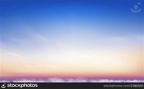 Sunrise in Morning in purple,Yellow and Orange Sky Background, Dramatic twilight landscape with Sunset in evening,Vector horizon Beautiful Natural Sky banner of Sunlight for four season backdrop