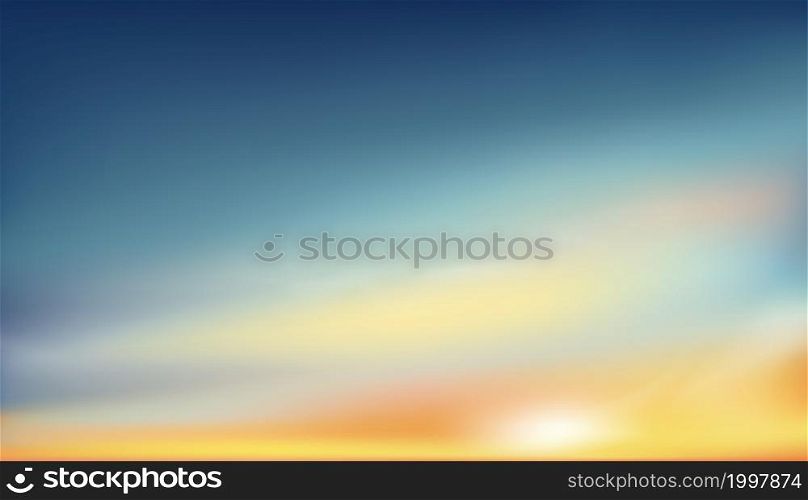 Sunrise in Morning with blue sky, Orange,Yellow,Pink, Dramatic twilight landscape with Sunset in evening,Vector mesh horizon Dusk Sky banner of sunlight for four seasons background