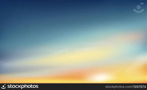 Sunrise in Morning with blue sky, Orange,Yellow,Pink, Dramatic twilight landscape with Sunset in evening,Vector mesh horizon Dusk Sky banner of sunlight for four seasons background