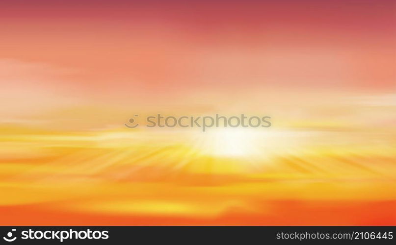 Sunrise in Morning with Orange,Yellow and Pink sky, Dramatic twilight landscape with Sunset in evening, Vector mesh horizon Skyline banner of Sunset or sunlight for four seasons background