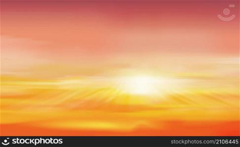 Sunrise in Morning with Orange,Yellow and Pink sky, Dramatic twilight landscape with Sunset in evening, Vector mesh horizon Skyline banner of Sunset or sunlight for four seasons background