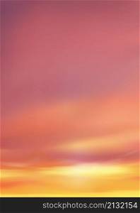 Sunrise in Morning with Orange,Yellow and Pink sky, Vertical Dramatic twilight landscape with Sunset in evening, Vector mesh horizon Sky banner of sunrise or sunlight for four seasons background