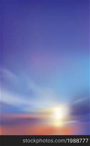 Sunrise in Morning with Orange,Yellow,Pink, blue sky,Vertical Dramatic twilight landscape with Sunset in evening,Vector Sky scape banner of sunrise or sunlight for four seasons background