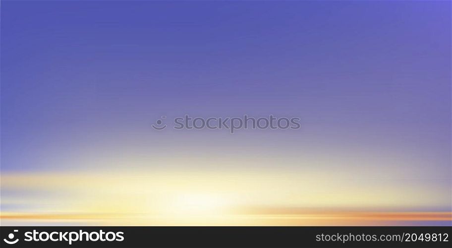 Sunrise in Morning with Orange,Yellow,Purple,Blue sky, Dramatic twilight landscape with Sunset in evening,Vector mesh horizon Dusk Sky banner of sunlight for four seasons background
