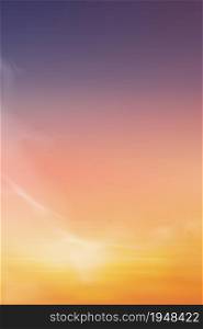 Sunrise Morning in Purple,Orange,Yellow and Pink sky with cloud,Vertical Dramatic twilight landscape Sunset in evening,Vector horizon dusk Sky banner of sunrise or sunlight for four seasons background