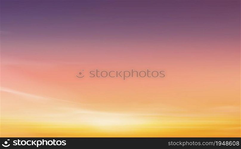 Sunrise Morning in Purple,Pink,Yellow and Orange Sky,Vector illustration Background Dramatic twilight landscape with Sunset in evening,Horizon colourful Dusk Sky banner of Sunlight for four season