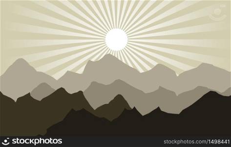 Sunrise Sunburst Hill and Mountain Landscape Illustration