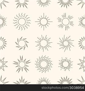 Suns in the sky seamless pattern. Linear style suns in the sky seamless pattern background. Vector illustration