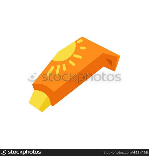 Sunscreen Care Sun Protection. Sunscreen care sun protection. Cosmetics container orange cream icon in flat style isolation on white background. Vector illustration