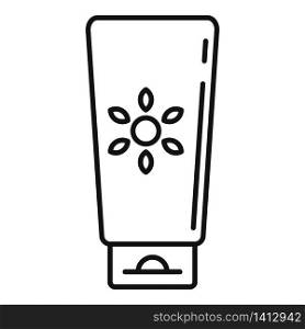 Sunscreen tube cream icon. Outline sunscreen tube cream vector icon for web design isolated on white background. Sunscreen tube cream icon, outline style