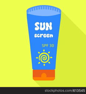 Sunscreen tube icon. Flat illustration of sunscreen tube vector icon for web design. Sunscreen tube icon, flat style