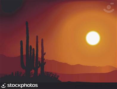 Sunset And Cactus Silhouettes