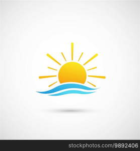 Sunset and sea waves icon illustration