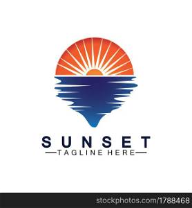 Sunset beach logo symbol vector illustration design template.